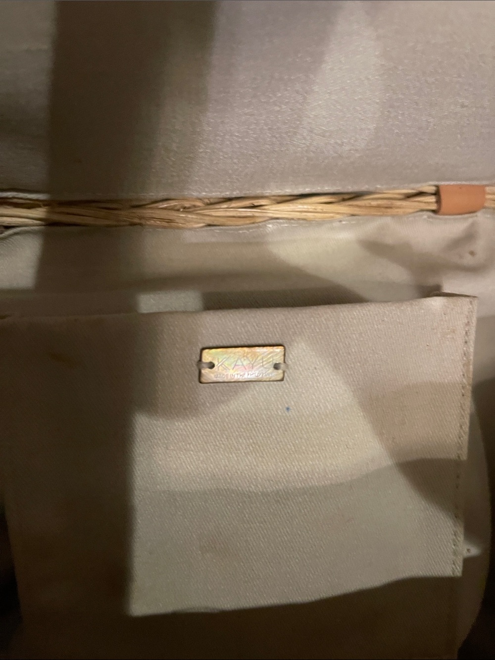 Woven Straw Tote Box Bag with Tan Leather Accent - Picture 10 of 11
